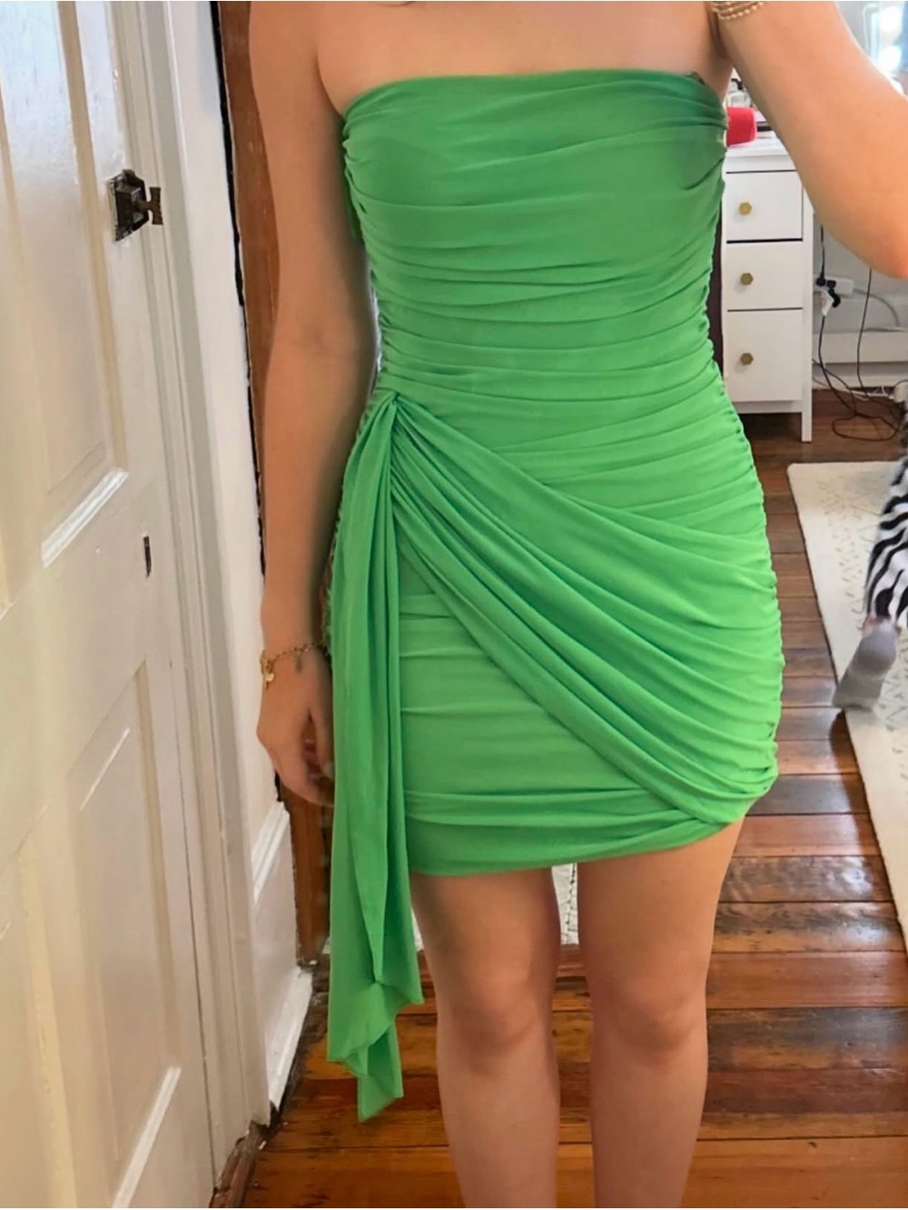 Amanda Uprichard Strapless Ruched Mini Dress in Green